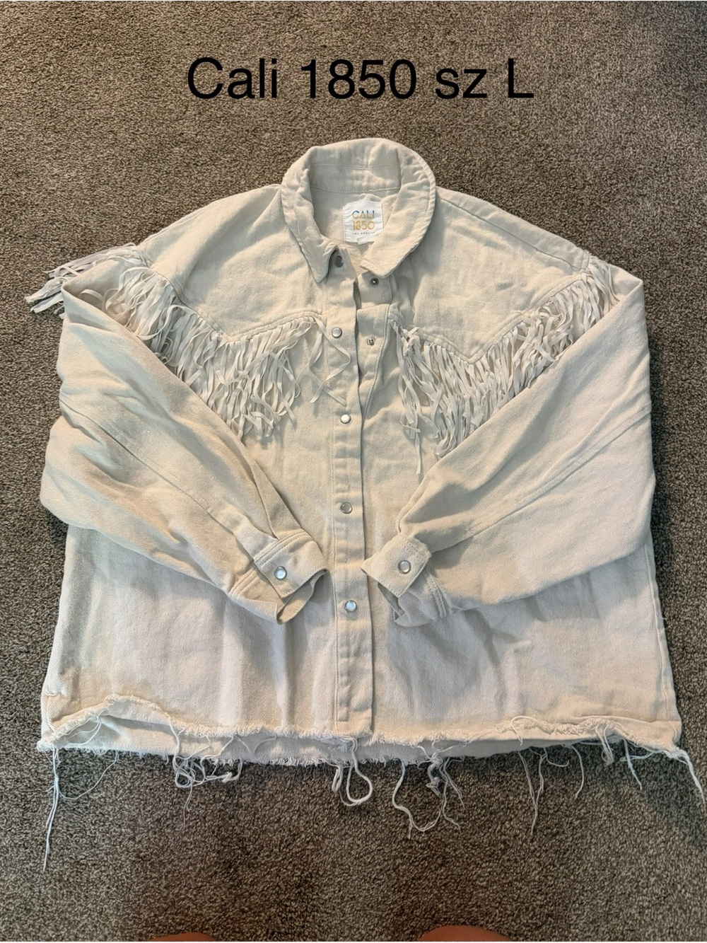Cali 1850 Cream Fringe Button-Up Jacket - Women's Sz L see below - Picture 1 of 1